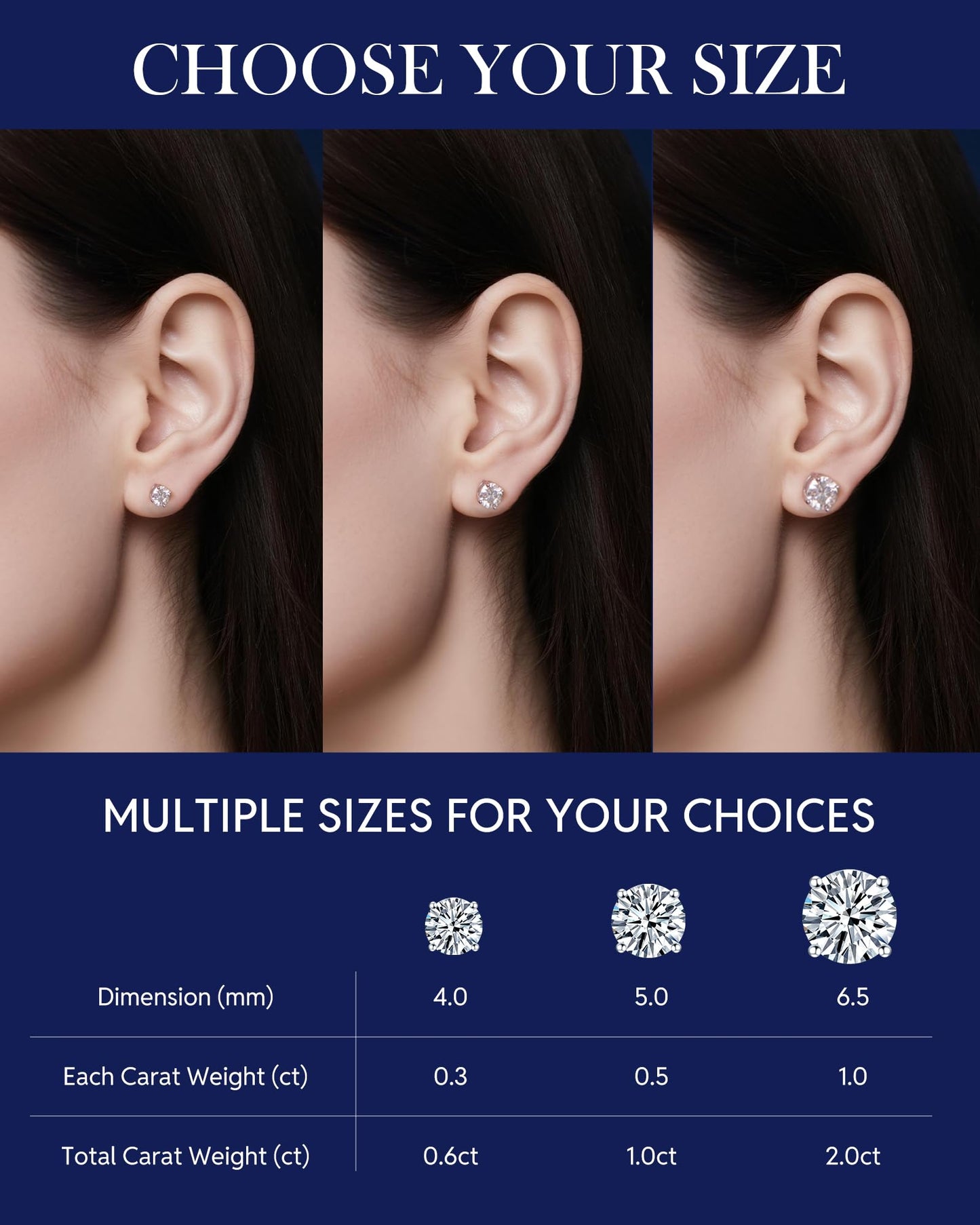 Nousali Moissanite Stud Earrings, 2 Carat Round Cut D Color VVS1 Clarity Lab Created Moissanite Earrings Studs 18K White Gold Plated 925 Sterling Silver Jewelry Engagement Gifts for Women Men