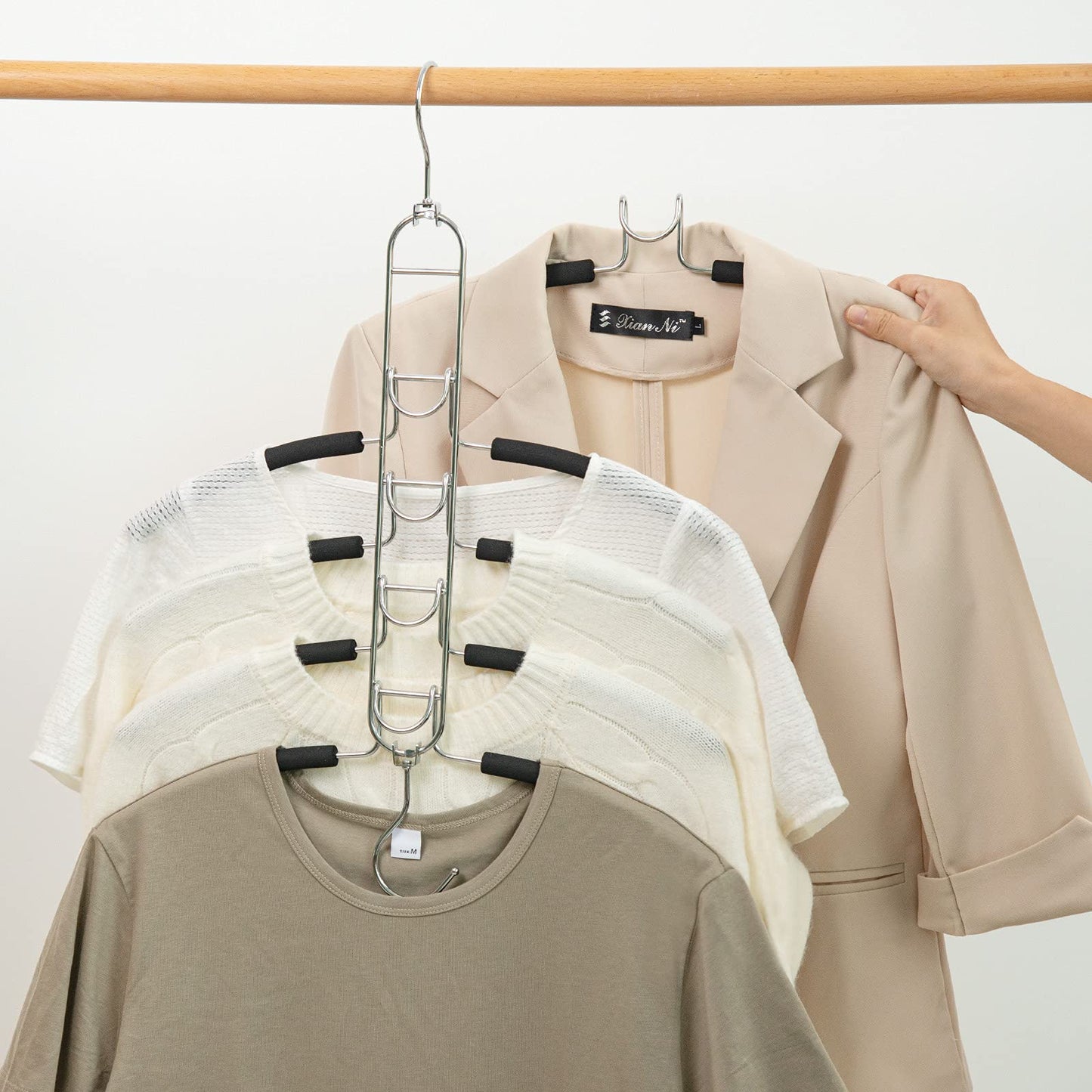 Nature Smile 4 Pack 5 in 1 Anti Slip Clothes Hangers,Space Saver Magic Metal Hangers,Multi Layers Wardrobe Clothes Rack,Heavy Duty Metal Blouse Hanger Closet Storage Organizer