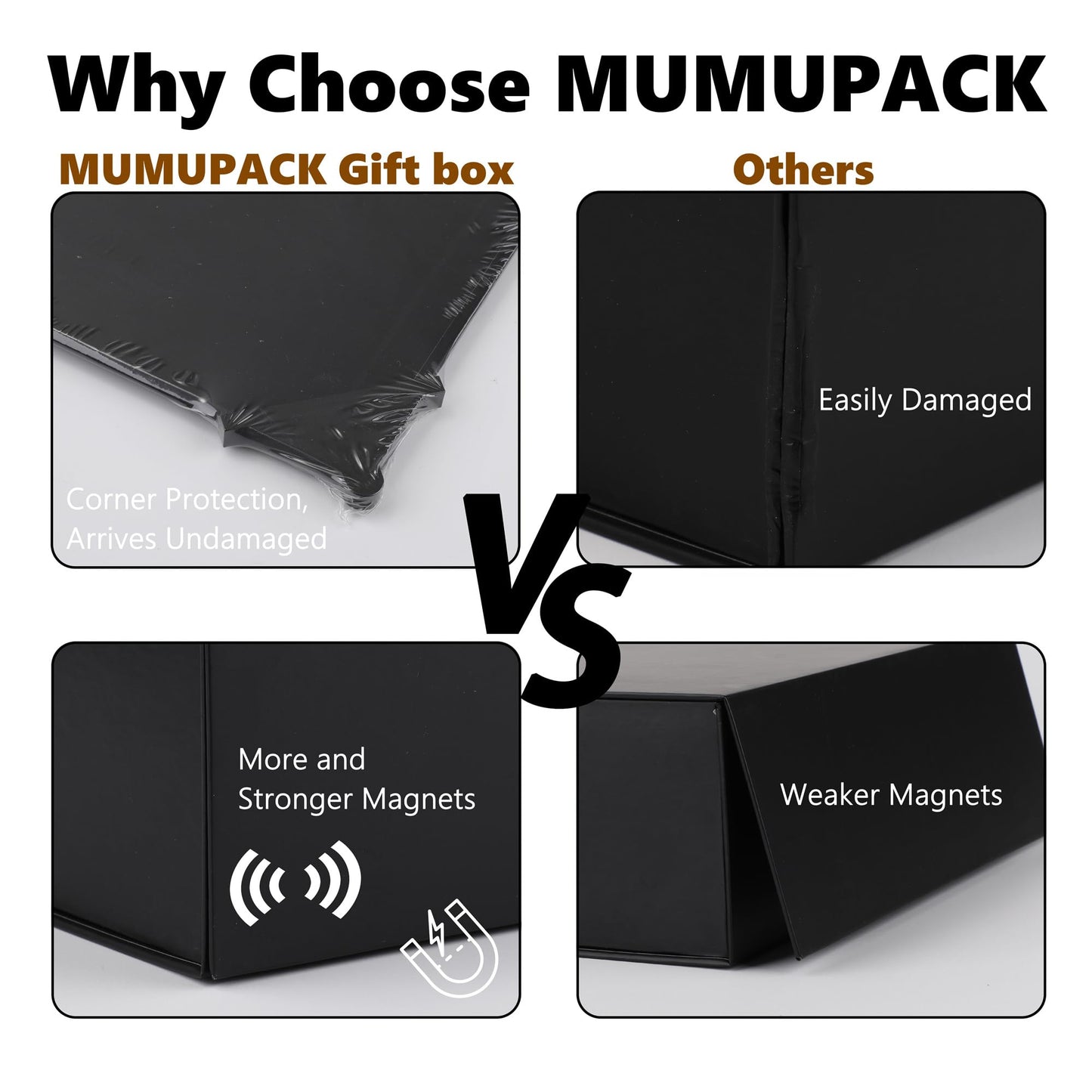 MUMUPACK 6 Pack Black Gift Boxes With Lids,9x9x4 Inch Bridesmaid Proposal Box And Printable Stickers,Proposal Boxes With Ribbon For Wedding, Packaging, Present, Birthday