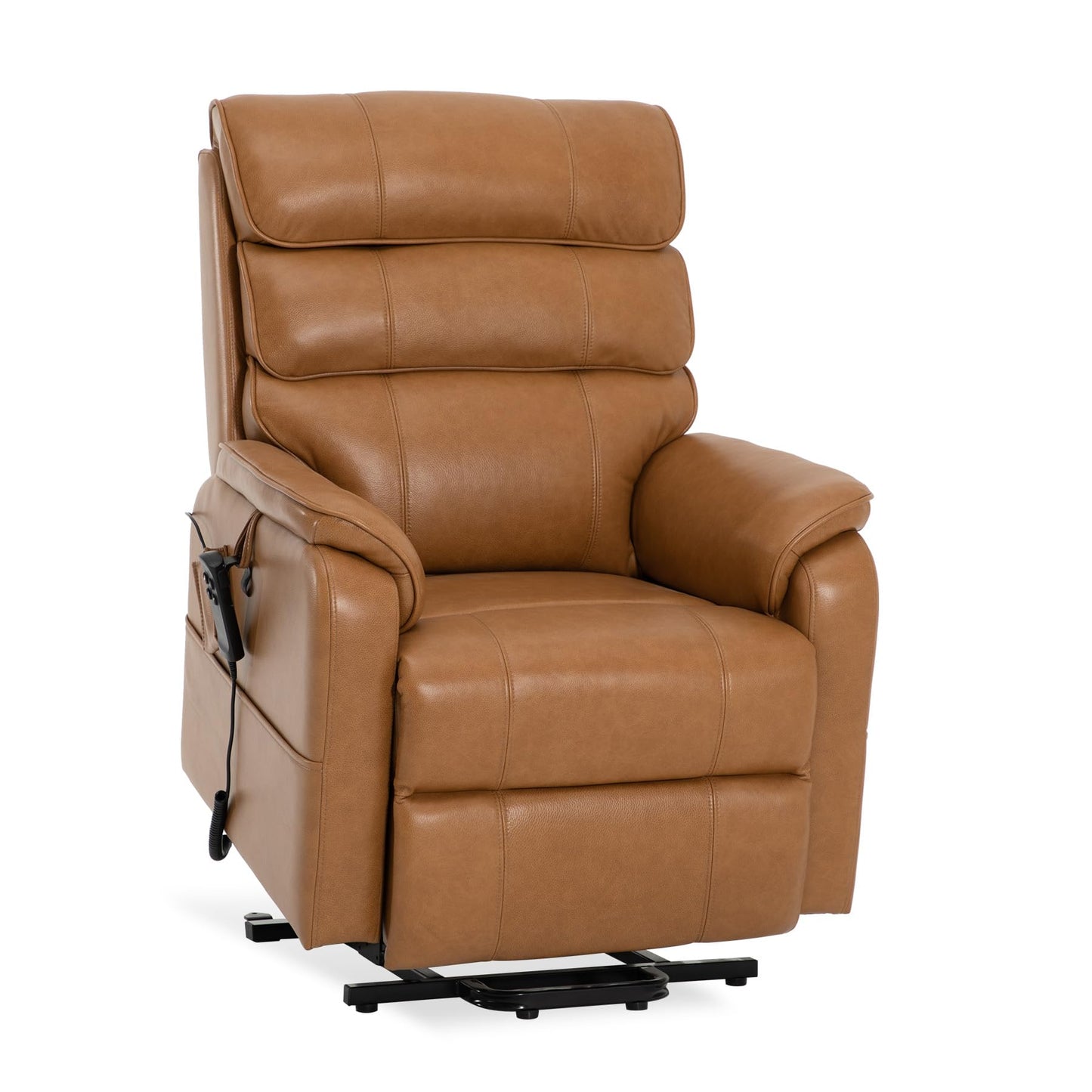 DYNOX 350 LBS Genuine Leather Power Lift Recliner Chair for Elderly, Medium Size Dual Motor Lay Flat Infinite Positions Recliner with Heat & Massage (9188,Genuine Leather,Camel)