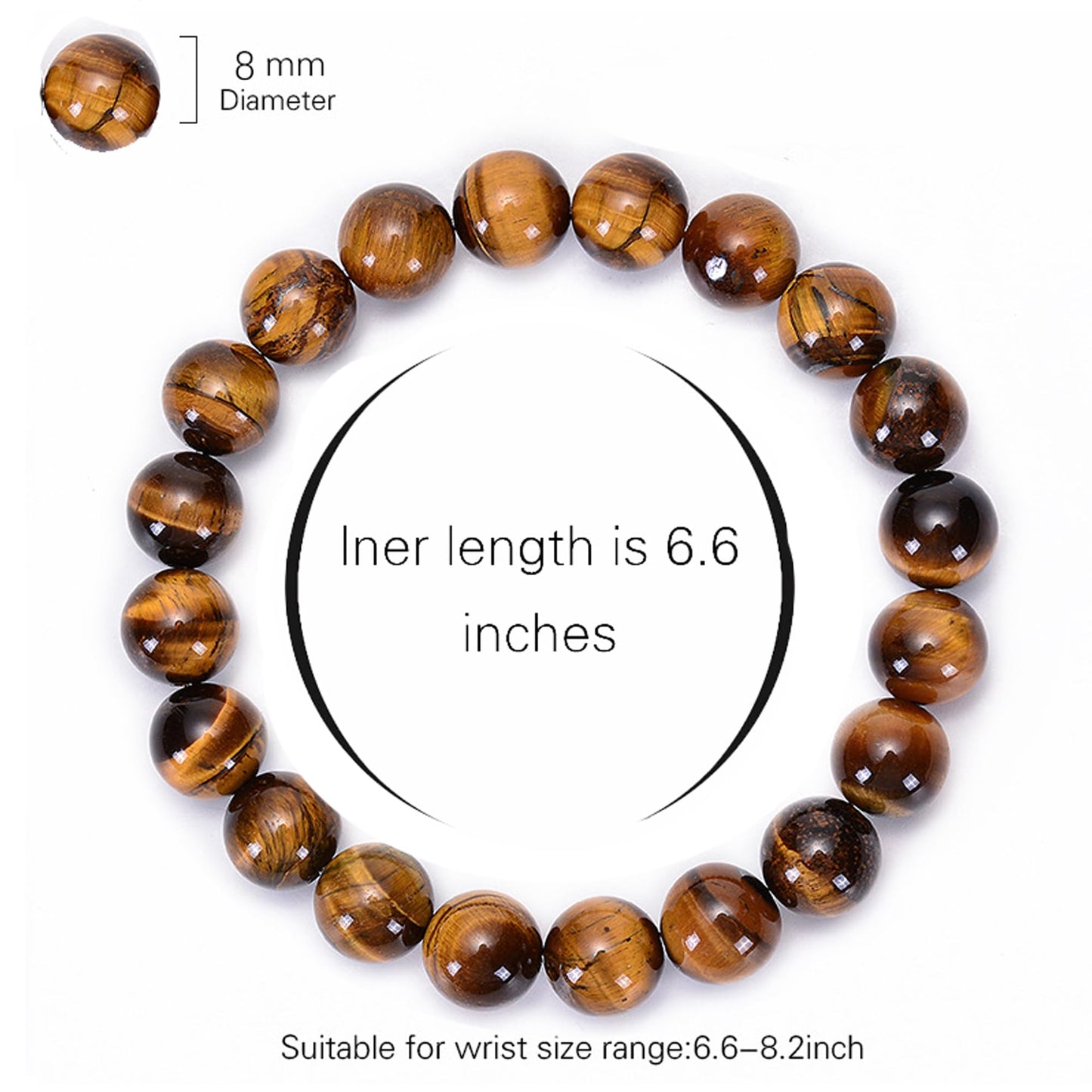 Cryhand Handmade 8mm Beaded Bracelets For Men Protection Bracelet For Women Chakra Feng Shui Stretchy Handmade Lucky Money Stretchy Crystal Bracelets Best Gifts (Tigers/Tourmaline)