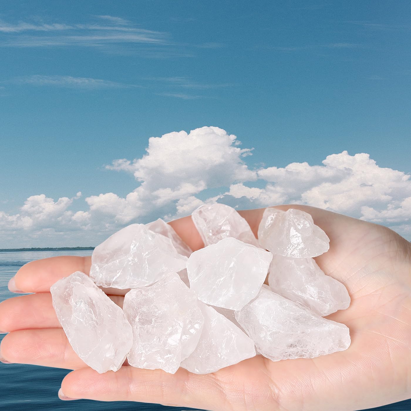 QINJIEJIE 0.9Lbs Clear Quartz Raw Crystals Natural Rough Stones Bulk Large 1" Rocks Wholesale Reiki White Gemstones Fountain Rocks for Decoration Tumbling Cabbing Polishing Wire Wrapping Wicca