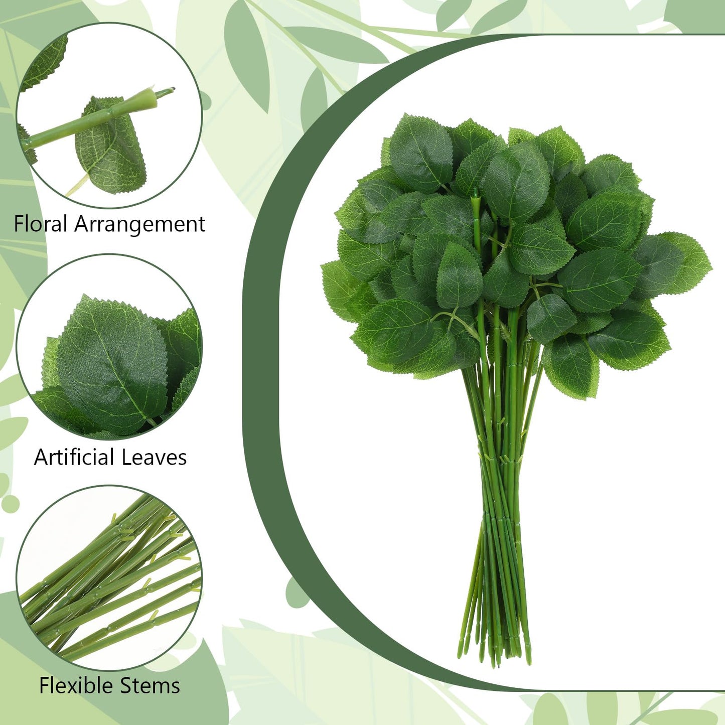 Bruislard 60Pcs Floral Wire Stem with Leaves and 60PCS Artificial Flower Calyxes Set, Floral Rose Arrangement Supplies for Wedding Party, DIY Craft