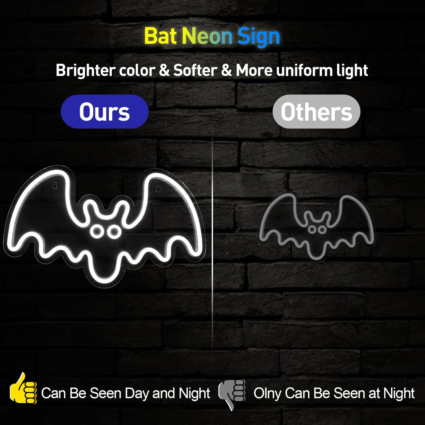 Halloween Neon Sign - Purple Bat LED Neon Sign with Dimmer 15.7x9.4 Inch, USB Powered Halloween Vampire Neon Lights for Wall Decor, Bedroom, Party, Room, Holiday, Kids Gift