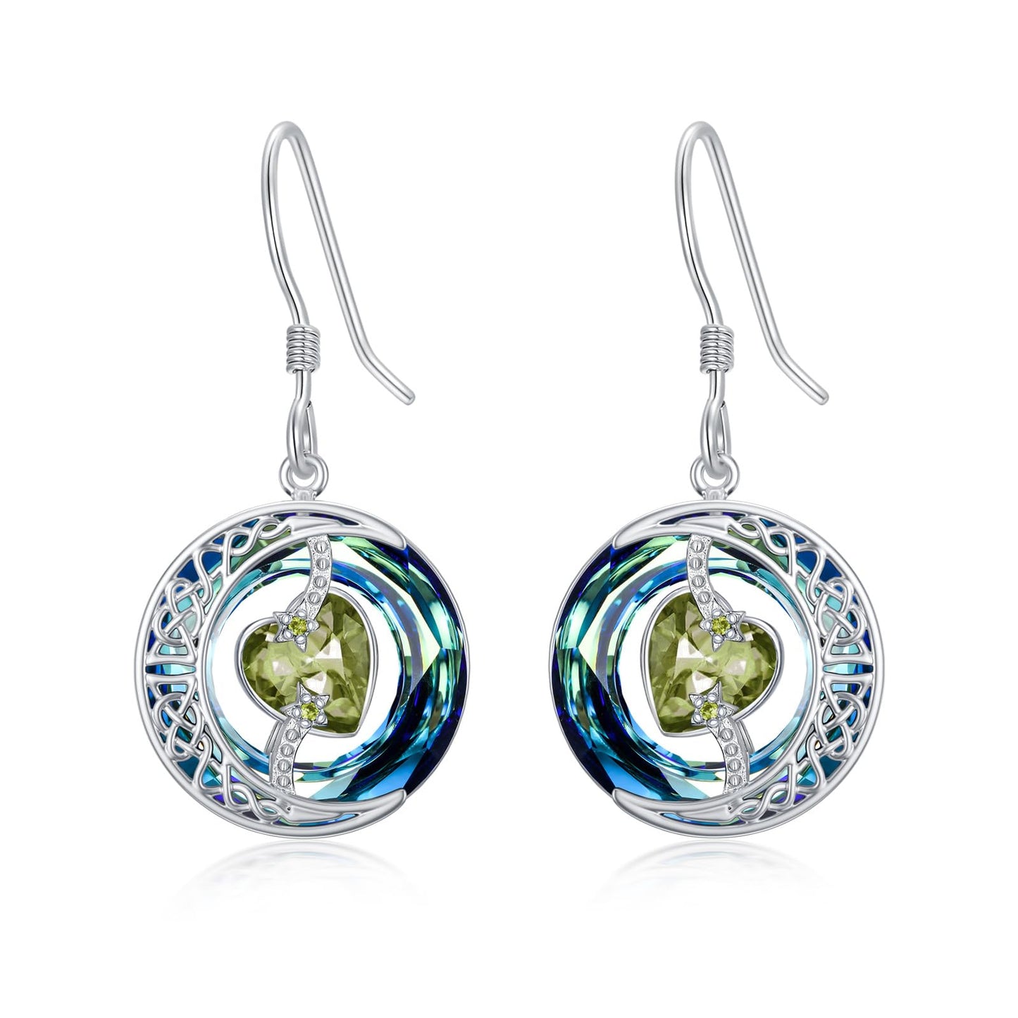 TOUPOP Peridot Earrings August Birthstone Earrings Sterling Silver Moon and Star Drop Dangle Earring Jewelry Blue Crystal Birthday Mothers Day Gifts for Women Mom Her
