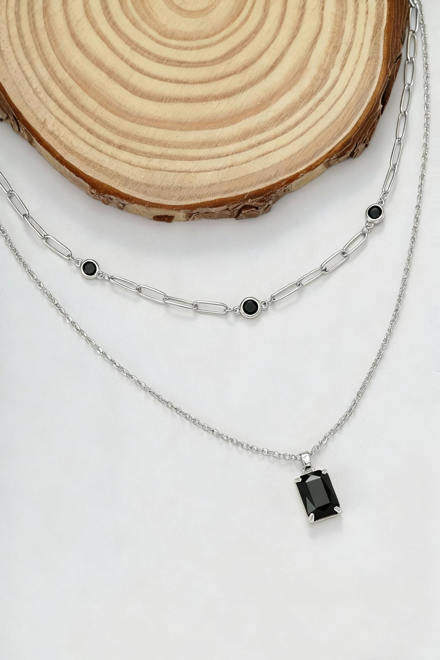 VANGETIMI Black and Silver Layered Pendant Necklaces for Women Silver Plated Crystal Choker Necklace Paperclip Rhinestone Necklace Party Prom Jewelry