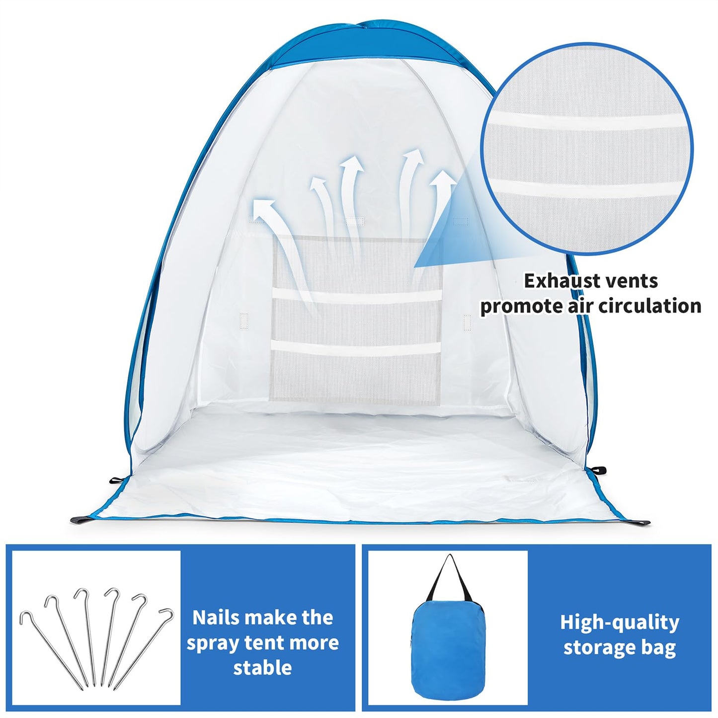 Bofoho Paint Spray Booth Tent - Portable and Foldable Spray Paint Booth Tool with Vents, Tool for Small DIY Painting, Pop-up, Windproof, Easy-to-Clean Paint Station (Blue)