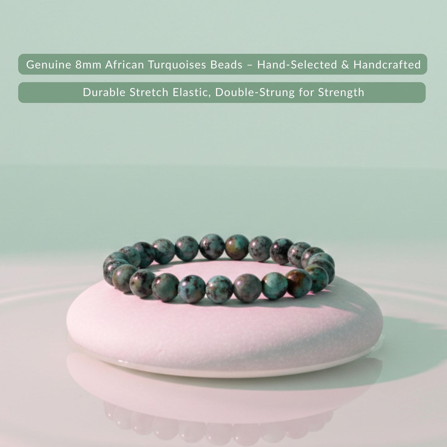 Cherry Tree Collection African Turquoise Beaded Bracelet – Genuine 8mm Gemstone Stretch Bracelet for Men & Women – Handmade Crystal Bracelet - (African Turquoise - M)