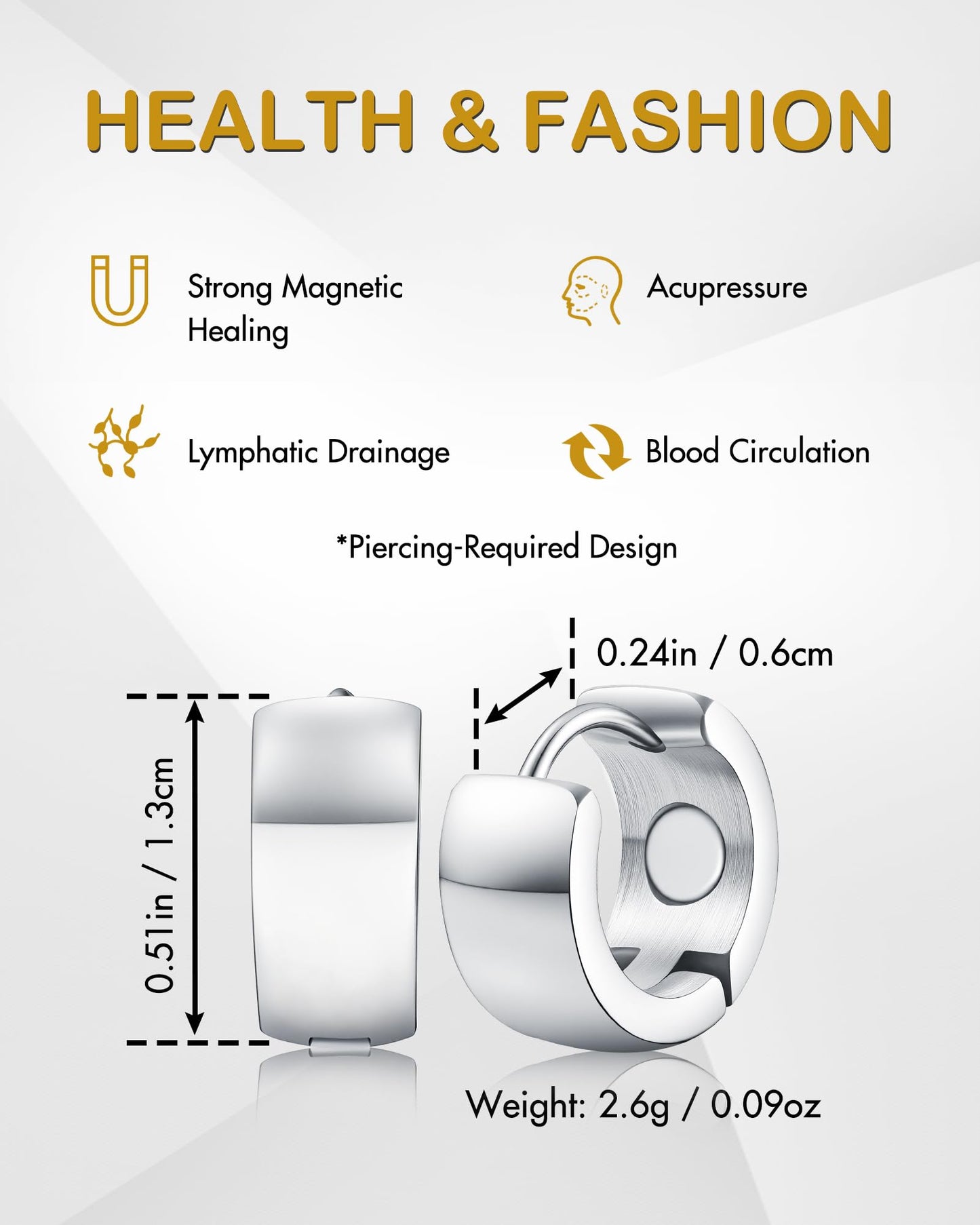 Feraco Magnetic Hoop Earrings for Women with 3500 Gauss Neodymium Magnet, Stainless Steel Magnetic Therapy Jewelry, Ear Acupuncture