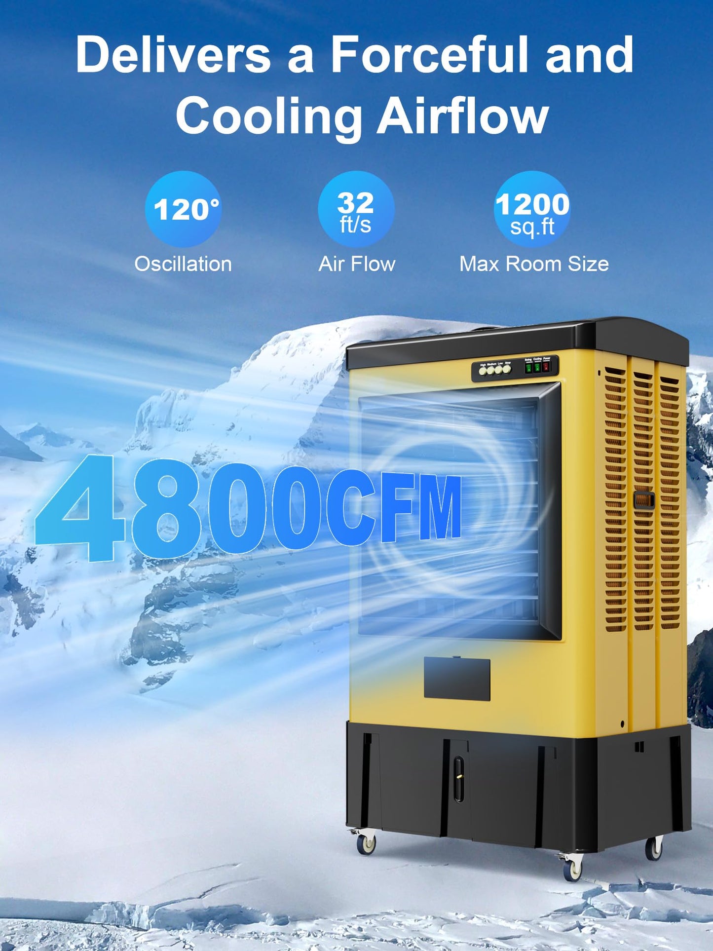 Uthfy 4800 CFM Swamp Cooler, 40IN Evaporative Air Cooler with 10.6 Gal Water Tank, 3 Speeds, 120°Oscillation, 3 Ice Packs, Outdoor Garage Air Conditioner for Patio, Yard, Factory