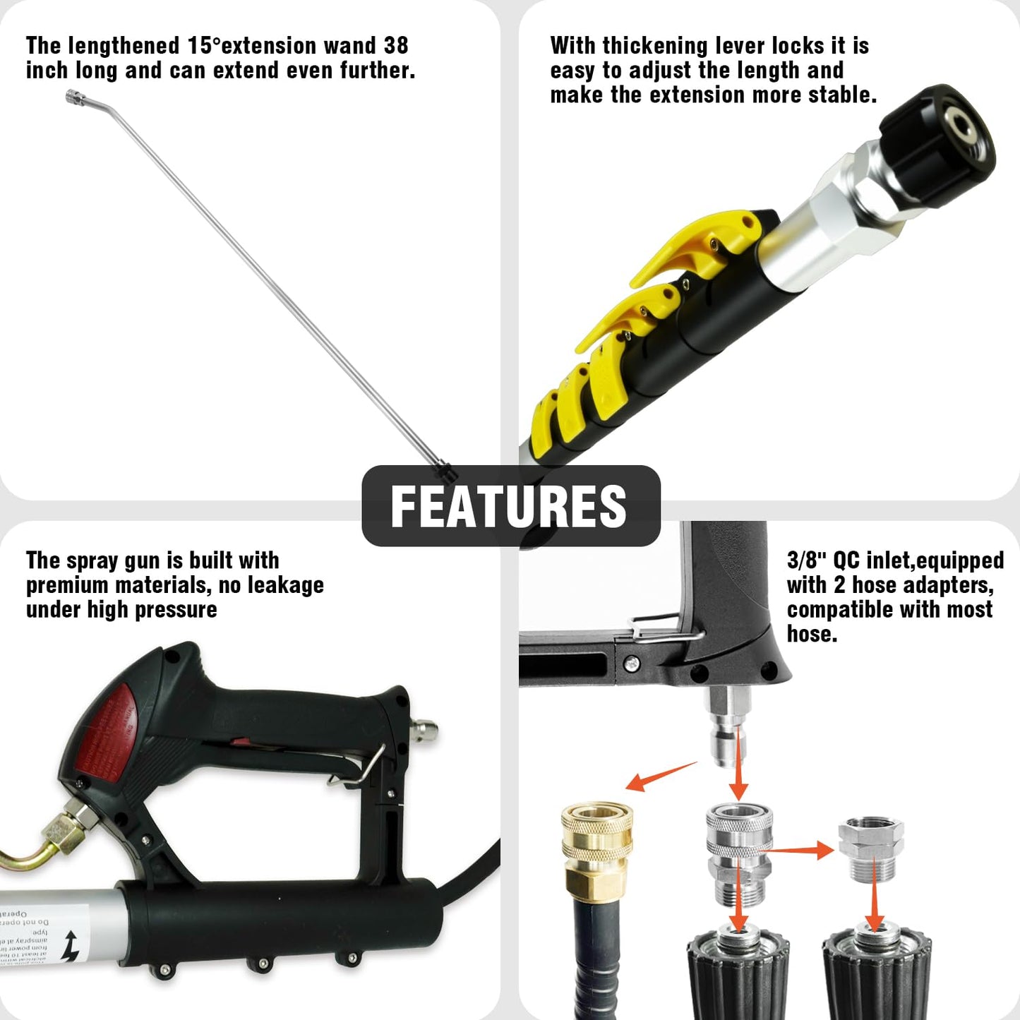 JANZ 25 FT Pressure Washer Telescoping Wand with Power Washer Extension Wands, Brush Head, Gutter Cleaner, 7 Spray Nozzle Tips, 2 Hose Adapters and Support Belt
