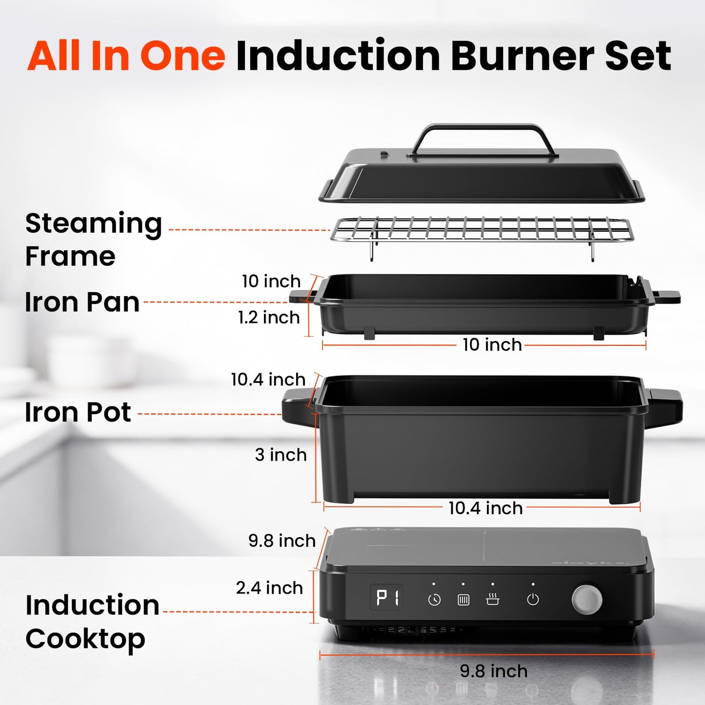 olayks. Induction Cooktop, Portable Induction Cooktop with 8L Cast Iron Cooking Pot and Cast Iron Pan& Travel Steamer for Clothes, Fashion Portable Handheld Garment Steamer for Clothes