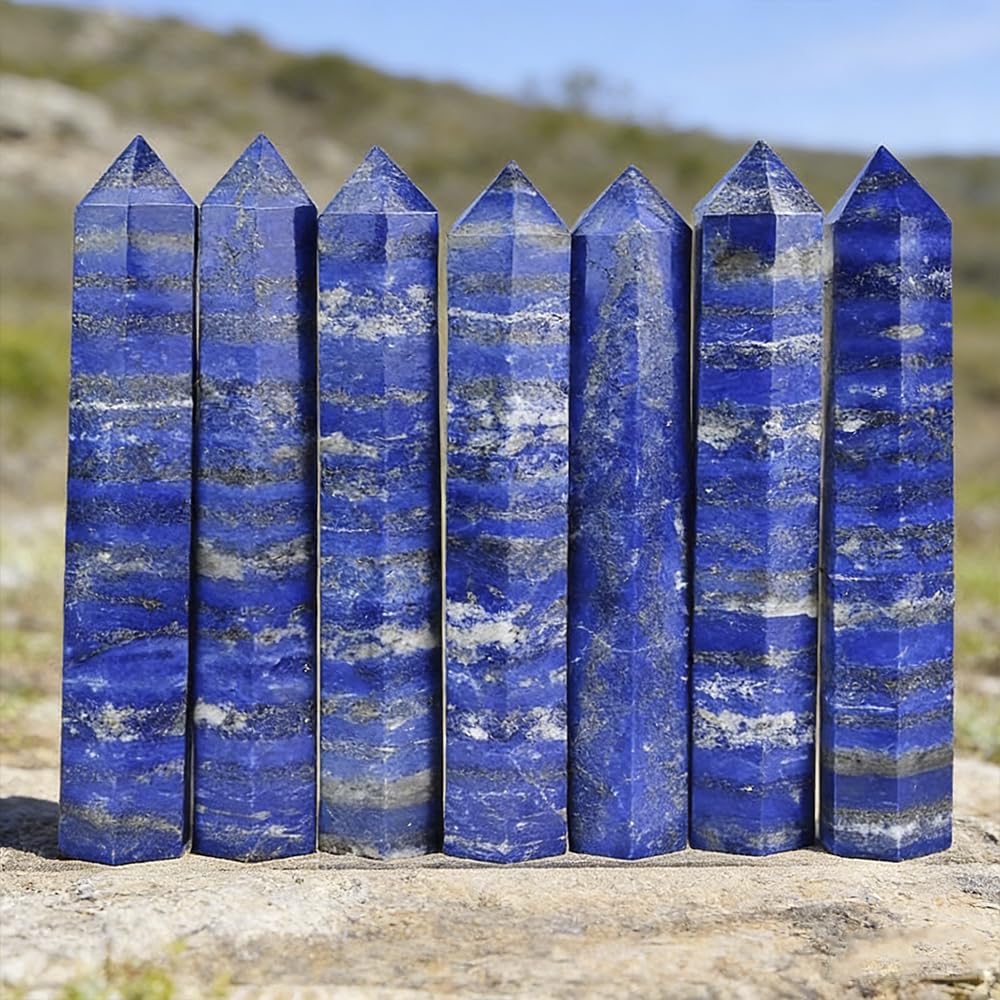 Natural Lapis Lazuli Crystal Point - 5.8-6.2 inch Raw Stone Hand-Polished Wand for Third Eye Activation, Chakra Balancing,Spiritual Healing & Meditation(Lapis Lazuli /5.8-6.2 inch 2pcs)