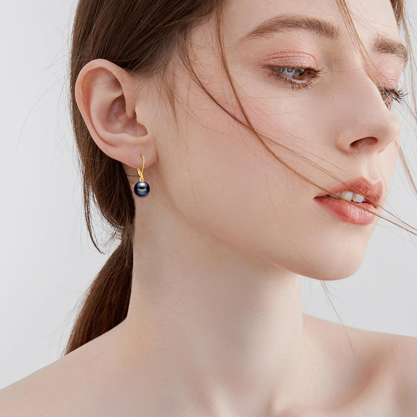 925 Sterling Silver Black Pearl Leverback Earrings Dangle Drop 18K Gold Plated Jewelry Gifts for Women (Black Pearl-Gold)