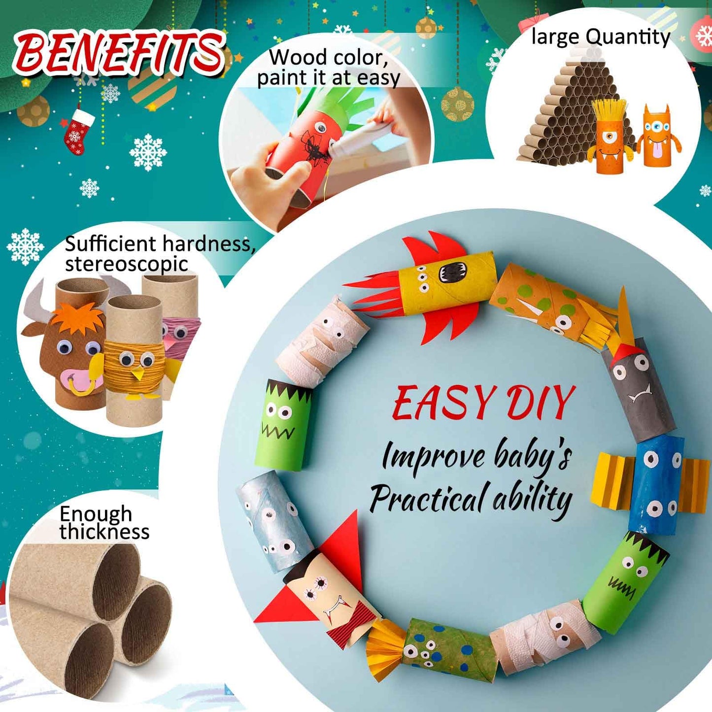 Henoyso 100 Packs Cardboard Tubes for Crafts, Thick Toilet Paper Rolls Empty for Kids Classroom Projects End of School Year Crafts Mother's Day DIY Gift Supplies (1.57 x 3.74 Inch,Brown)