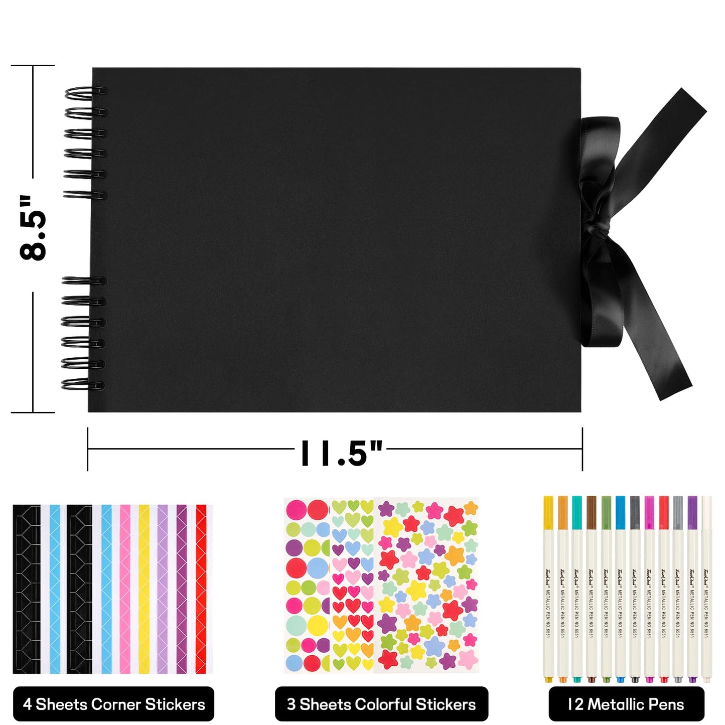Mauproy 11.5 x 8.5 Inch Black Scrapbook Album, 80 Pages Photo Album with Black Pages, Kraft Paper Hardcover Memory Book with DIY Accessories Kit for Graduation Wedding Travel