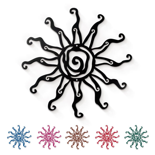 Sokurdeg Black Metal Sun Wall Art Decor - 12" Round Abstract Metal Line Wall Decor, Retro Minimalist Farmhouse Decor for Bedroom Bathroom Living Room Corridor Office