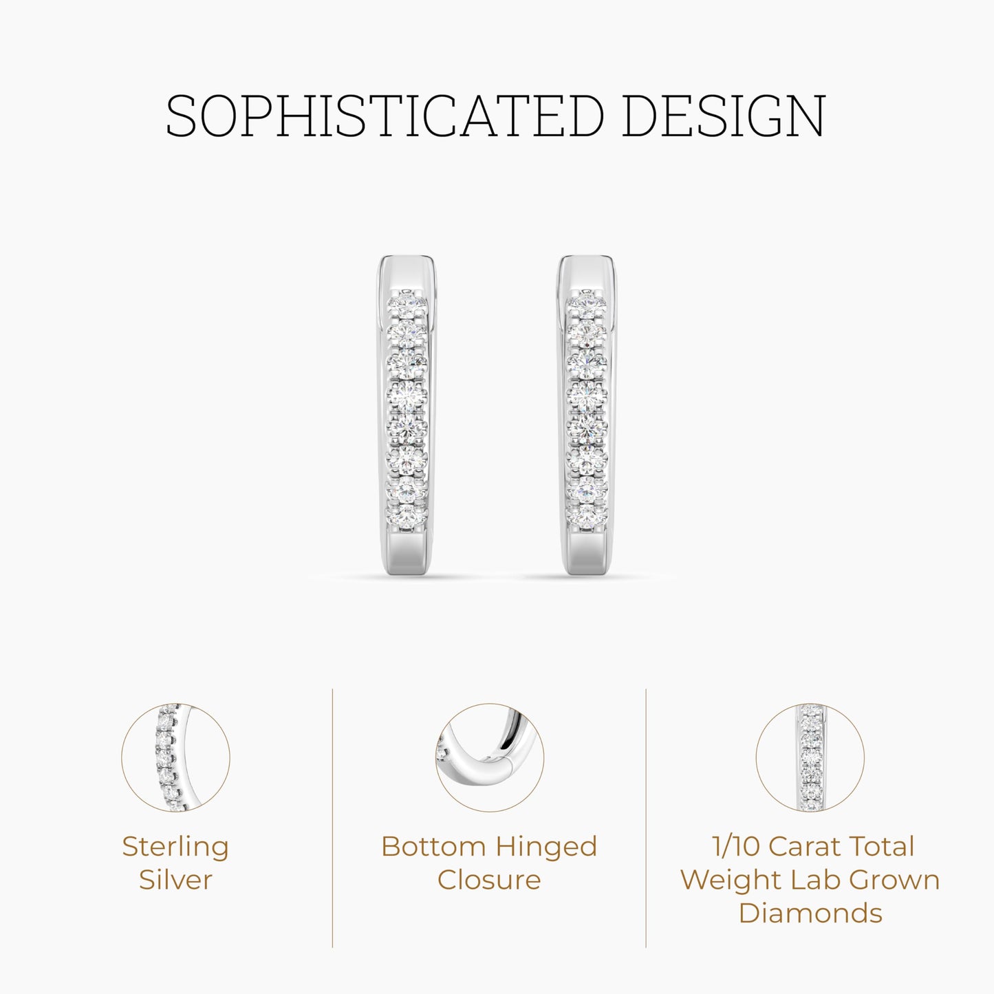 Gilded 1/10 Carat Total Weight Lab-Grown Diamond Hoop Earrings for Women in Sterling Silver | Round Shaped Hoops | Hypoallergenic Fine Jewelry | Hinged Closure | SI1 Clarity, F Color