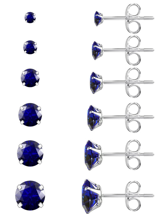 6 Pairs Stud Earrings Set Hypoallergenic Cubic Zirconia 316L Earrings Stainless Steel Earrings for Women (Blue)