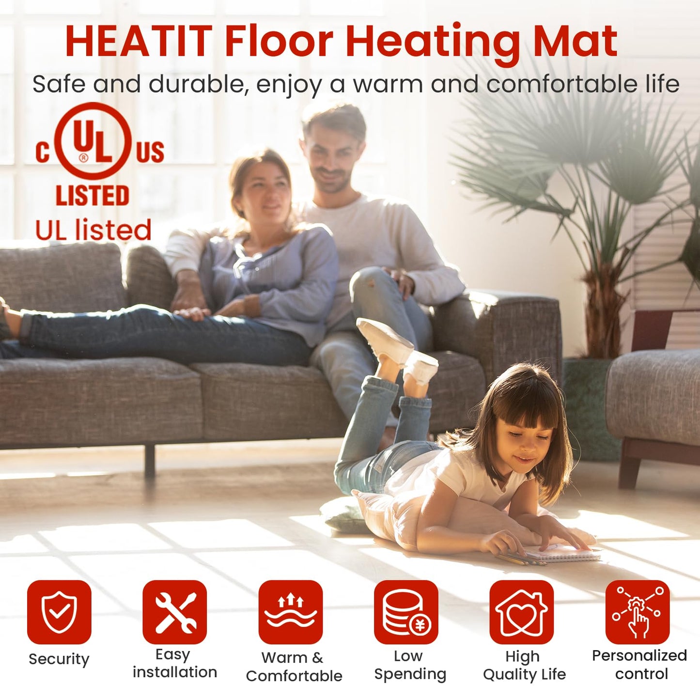20 sqft HEATIT Warmmat Electric Radiant Self-Adhesive Floor Heat Heating System & ET-7A Thermostat & Alarm Monitor