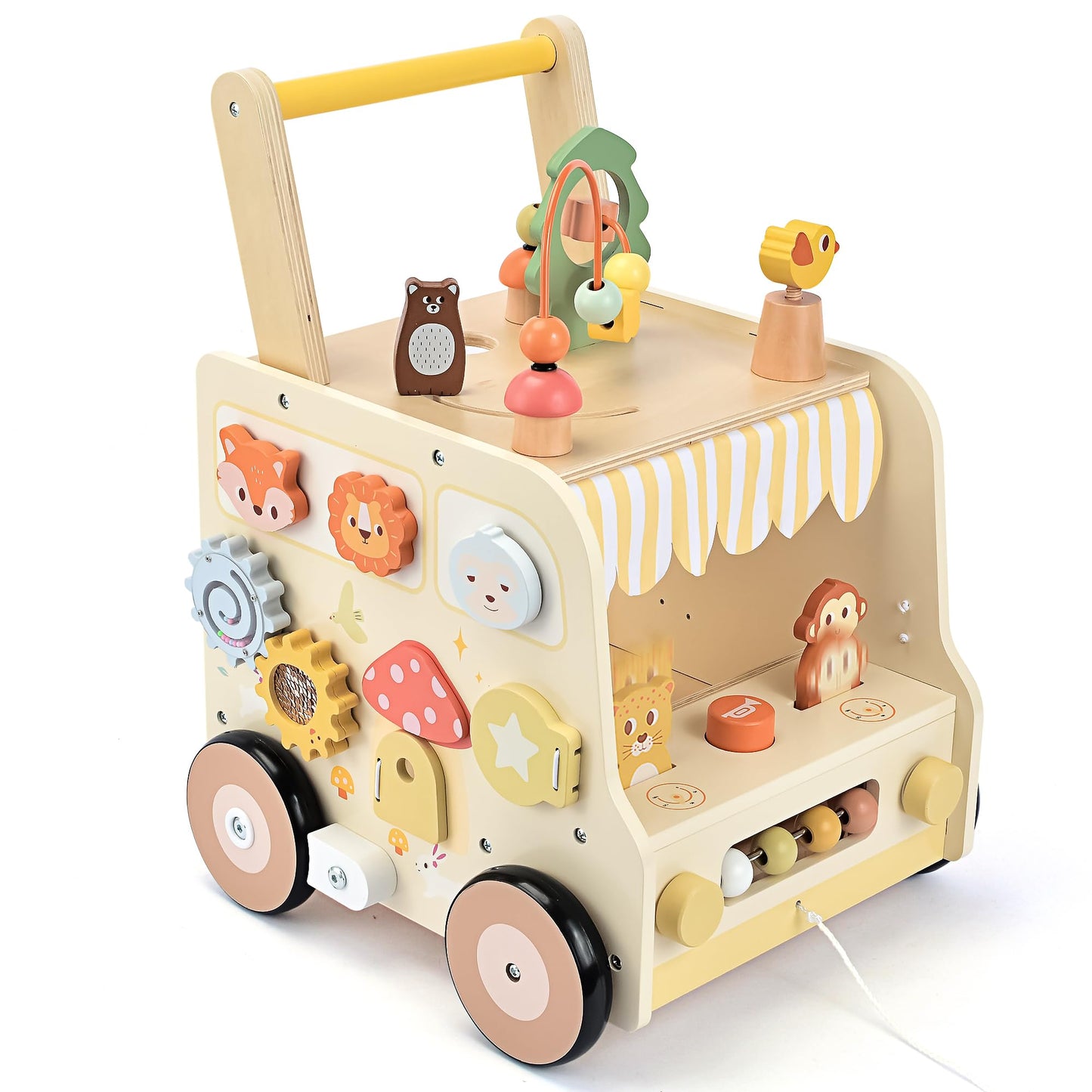 Pithfor Wooden Activity Cube Push Walker, Wooden Baby Walker, Montessori Toys for Babies 10-12 Months 1 2 3 Years Old Boys & Girls, Help Learning to Walk & Sit-to-Stand