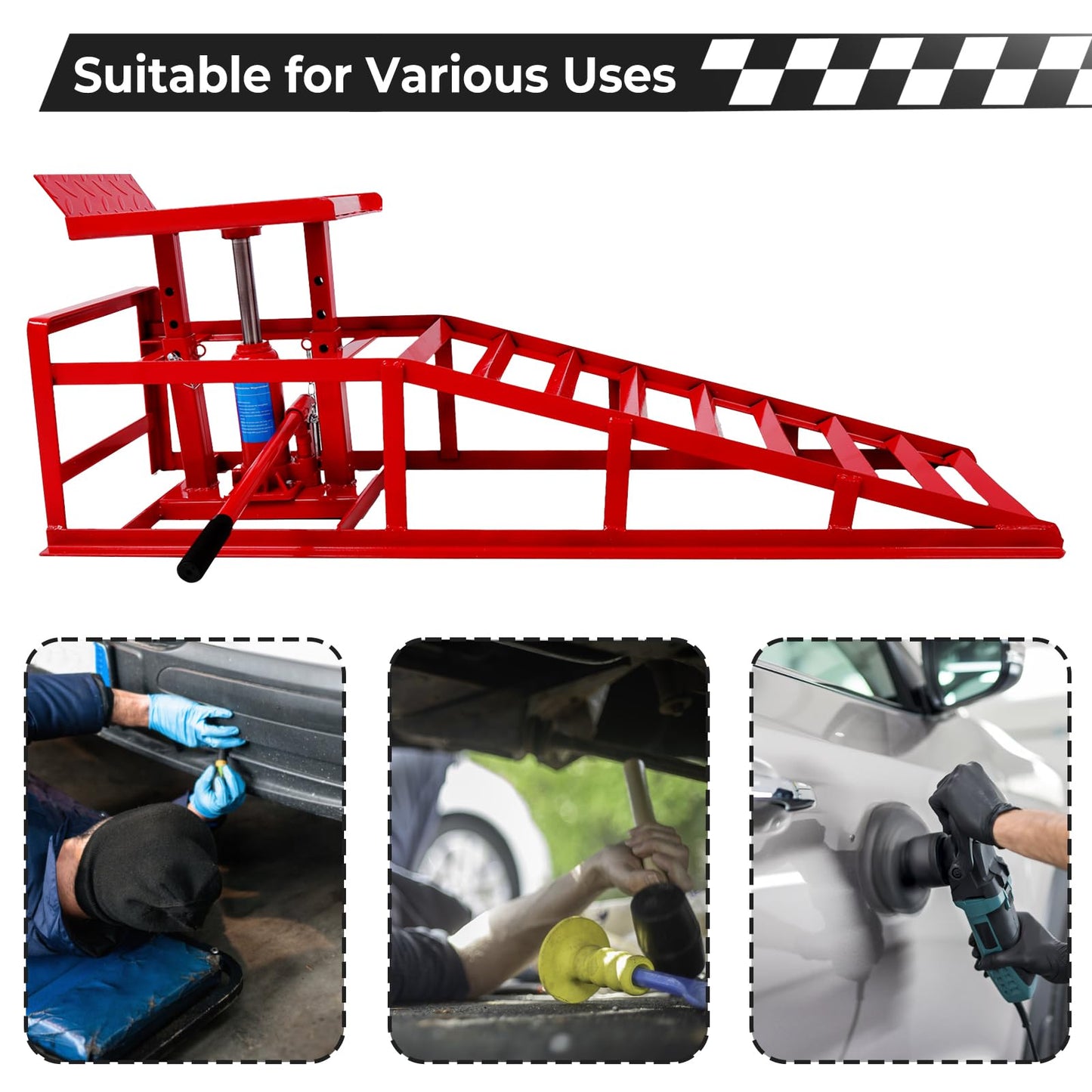 Rovibek 2 Pack Hydraulic Car Ramps 5t 11000lbs, Car Lift Service Ramps, Heavy Duty Steel Cars Lift Ramp Height 11.6"-16.5", High Lift Auto Ramp for Changing Oil for Maintenance, Red
