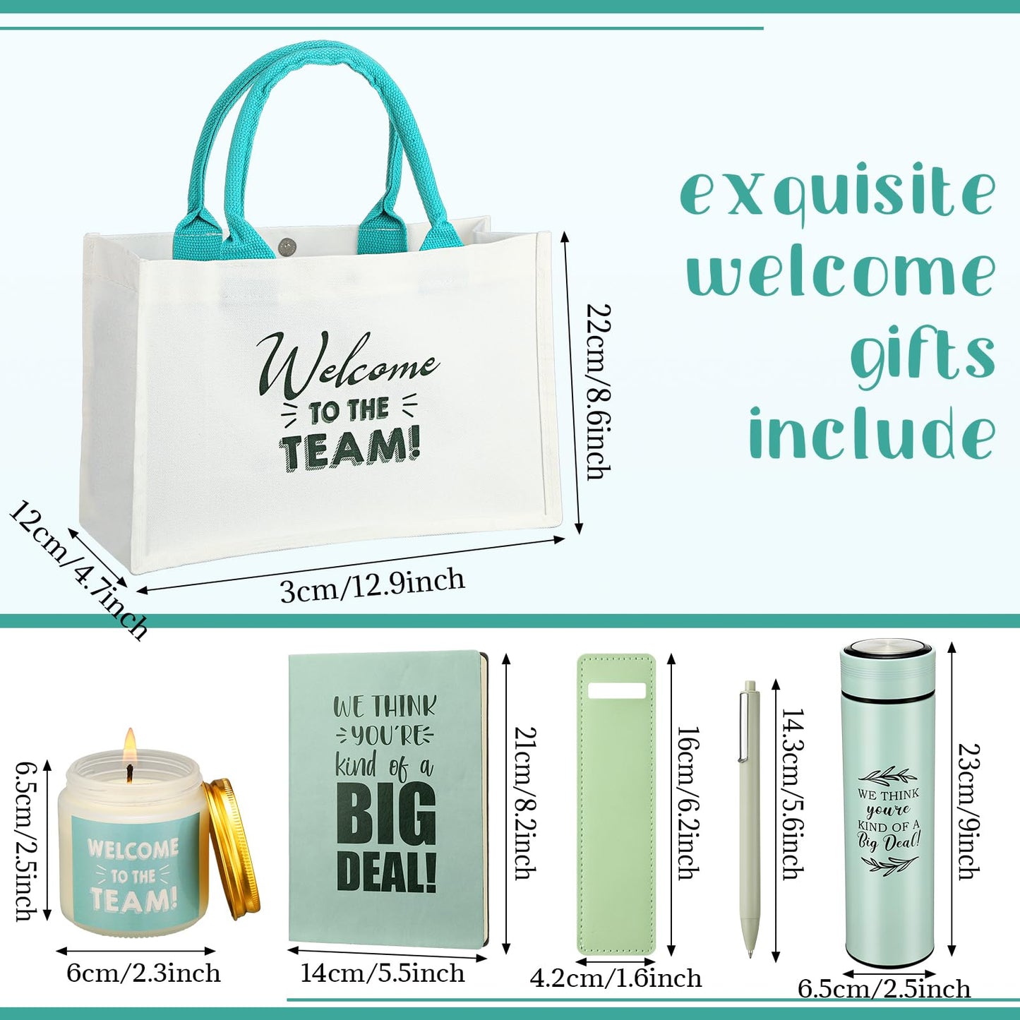 Thenshop 6 Pcs Welcome to the Team Gift Set, New Employee Welcome Gifts Including Tote Bag, Notebook, Pen, Scented Candle, Tumbler, and Pen Cover for Men Women New Employees, Coworkers(Sage Green)
