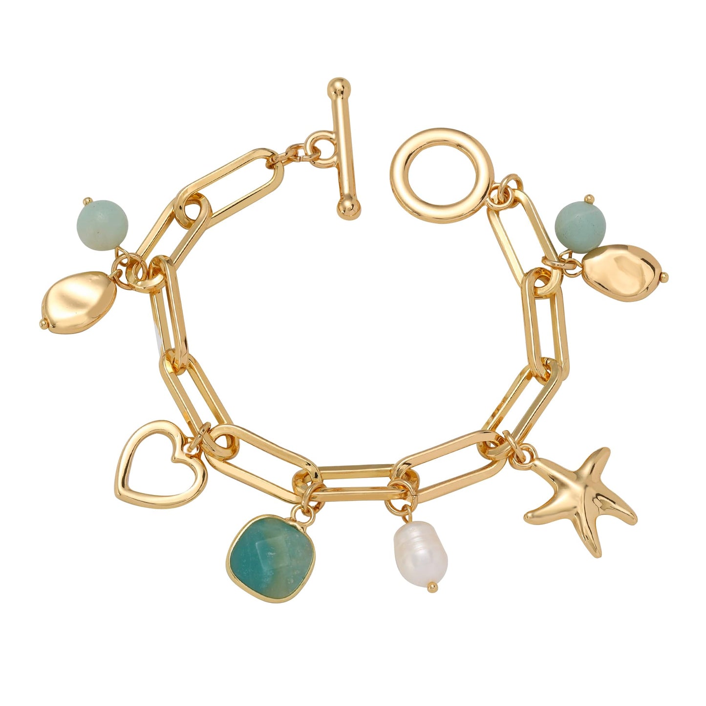 Ginyejly 14K Gold and Silver Plated Special Cain Link with Toggle Clasp Closure in Daily or Party for Women Fashion Jewelry Gifts (amazonite)