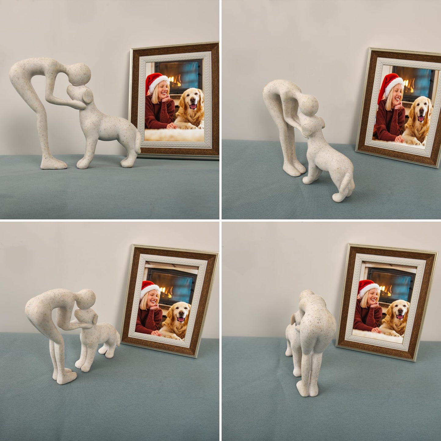 FriyGardcn Dog Sculpture Home Decor Cute Man and Dog Statue Decoration for Office、Living Room、Bedroom、Home， Memory Gifts for Pet Lovers (Sandstone)