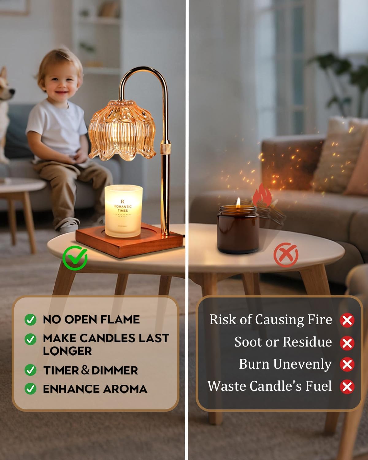 Flower Candle Warmer Lamp with Timer & Dimmer, Adjustable Height Candle Warmer, Mothers Day Birthday Gifts for Women Mom, House Warming New Home Decor, Wax Warmer with 2 Bulbs for Jar Candles