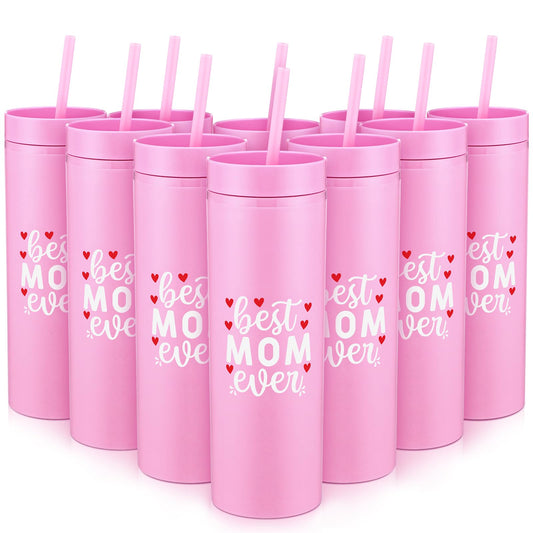 40 Pack Mother's Day Cups Bulk Gifts for Mother 16 oz Best Mom Ever Acrylic Tumbler Bulk with Lid and Straw Reusable Plastic Cup Gifts for Mom Group Grandma Woman Church Party Favors for Home Office