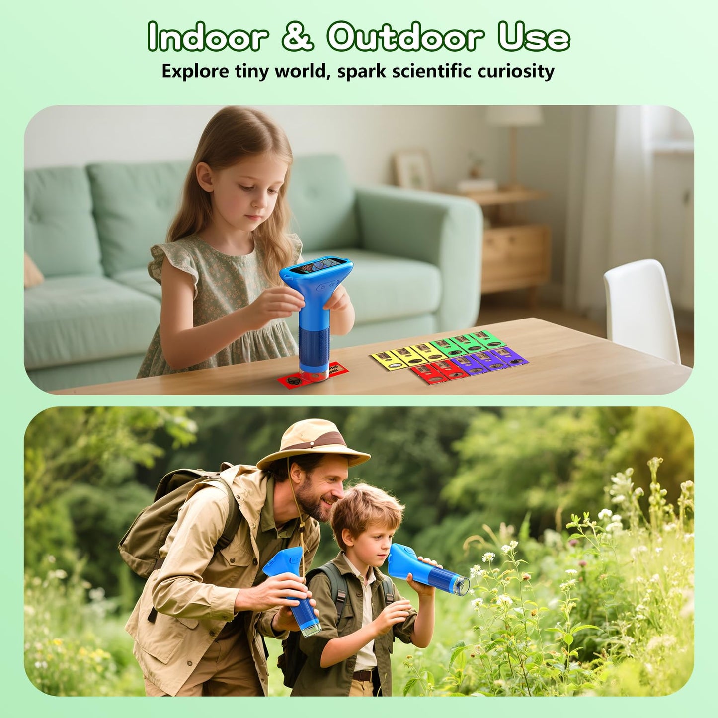 Odatay Microscope for Kids with 12 Slides, 100X-1000X 1080P Digital Handheld Kids Microscope, Mini Portable Pocket Miniscope Science Toys Gifts for 3+ 4 5 6 7 8 9 10 11 12 Year Old Boys Girls, Blue