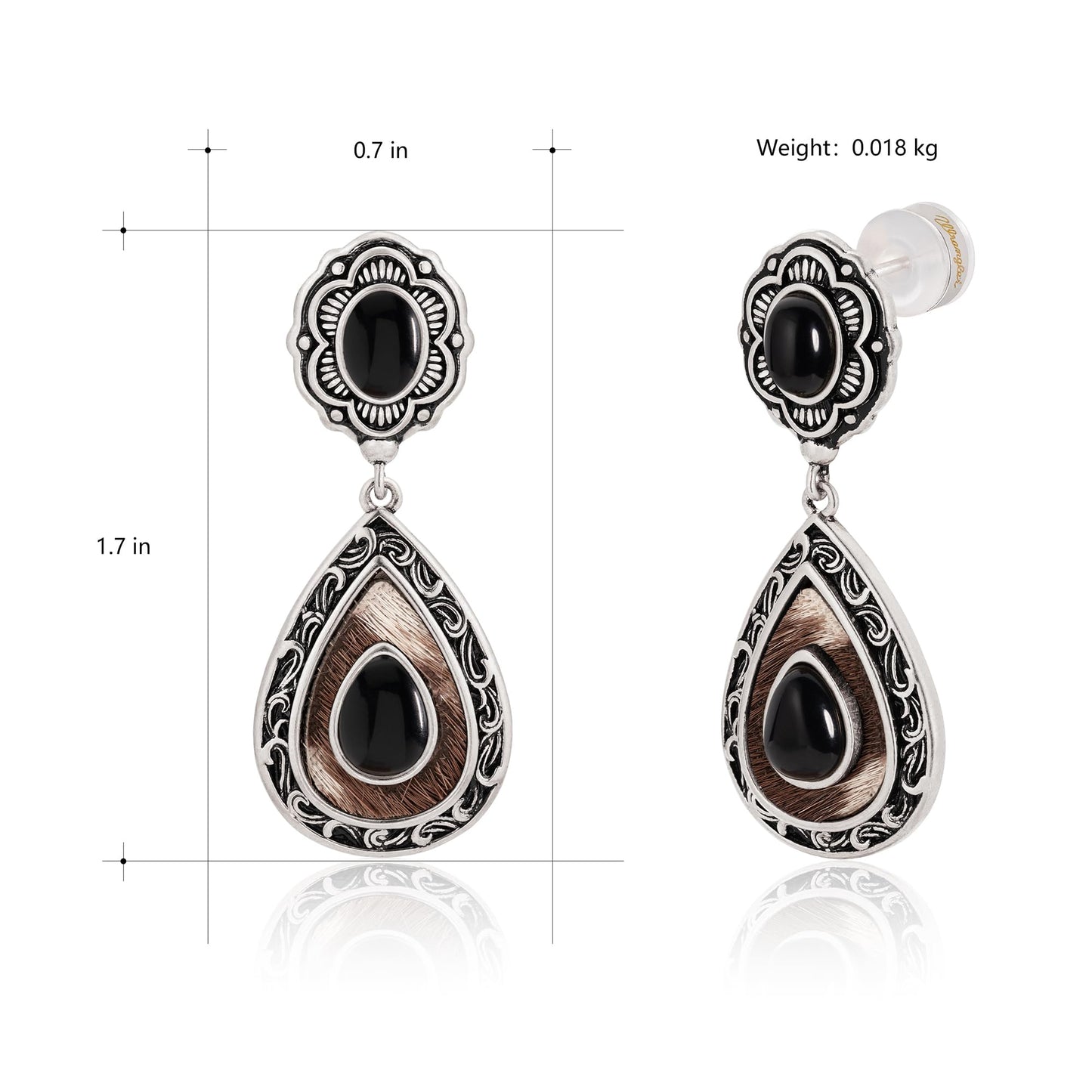 Wrangler Western TearDrop Dangle Earrings for Women Country Statement Genuine Horsehair Turquoise Vintage Cowgirl Cowboy Jewelry (Silver-Black)