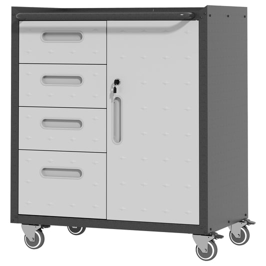 BIZOEIRON Metal Storage Cabinet with Wheels, Rolling Tool Cabinet with Adjustable Shelve, Locking Garage Storage Cabinet with 4 Drawer and 1 Door for Tools, Assembly Required (Black/Grey)