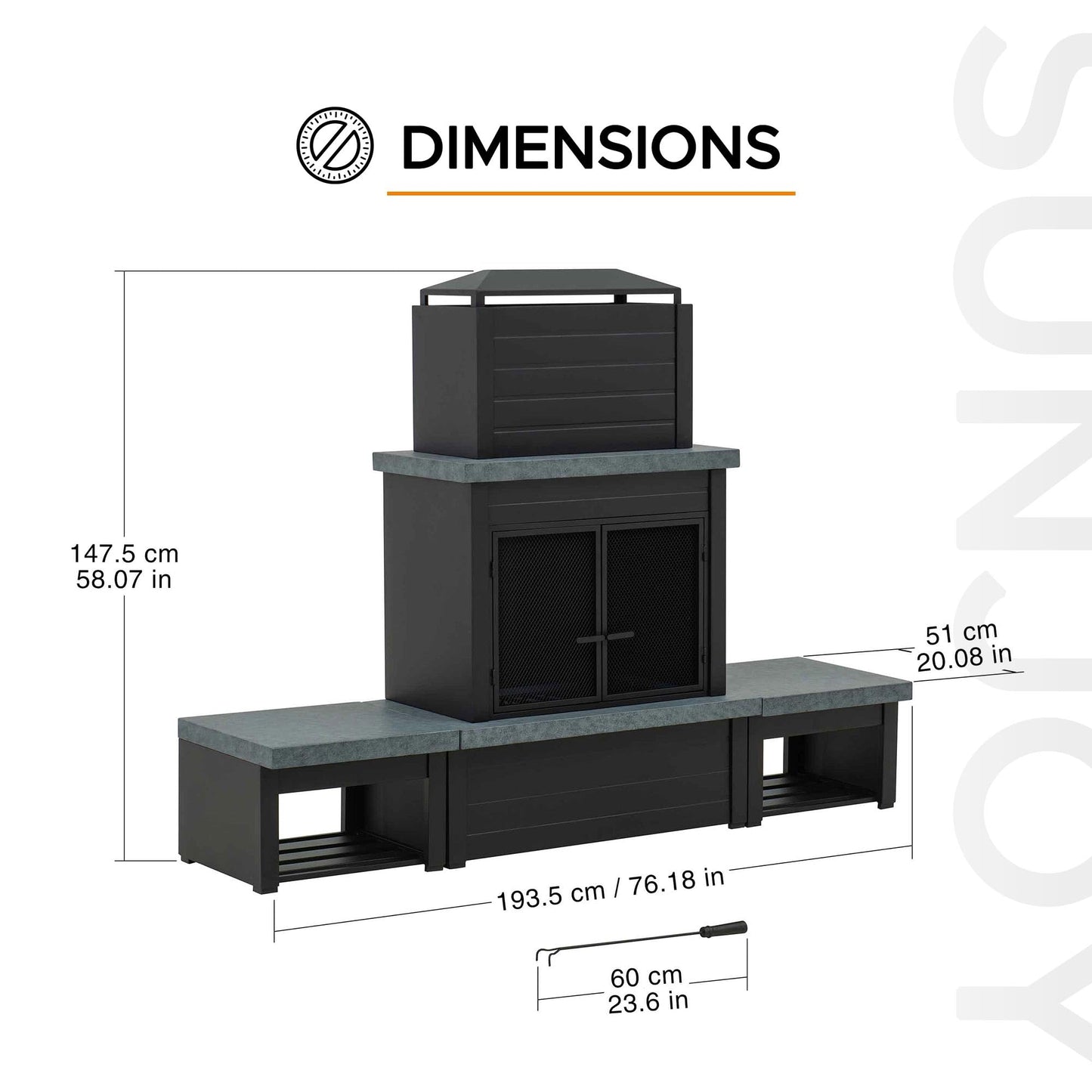 Sunjoy Wood Burning Fireplace – Matte Black Outdoor Steel Fireplace with Chimney, Log Holders, Fireplace Tool, and PVC Cover