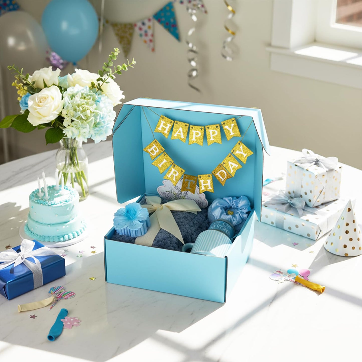 Zopeal Mothers Day Birthday Gifts Baskets for Women with Custom Banner, Care Gifts Get Well Soon Relaxing Spa Package Thank You Box for Her Mom Sister Friend Wife Teacher Coworker(Blue)