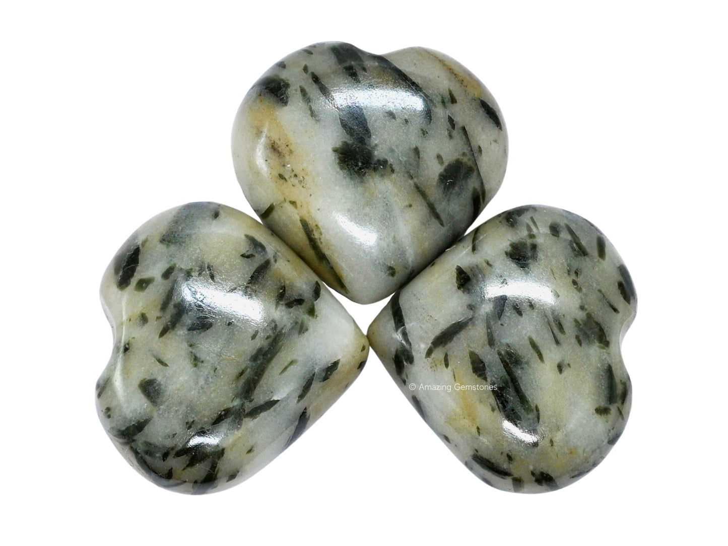 Amazing Gemstone Green Tourmaline in Quartz Crystal Heart Palm Stone - Pocket Massage Worry Stone for Natural Body Chakra Balancing, Reiki Healing and Crystal Grid