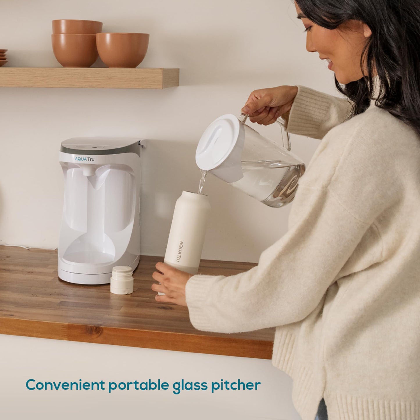 AquaTru Carafe Countertop Water Purifier | Compact 4-Stage Reverse Osmosis System with Glass Carafe Removes 84 Contaminants Including Forever Chemicals, Lead & Fluoride | No Plumbing