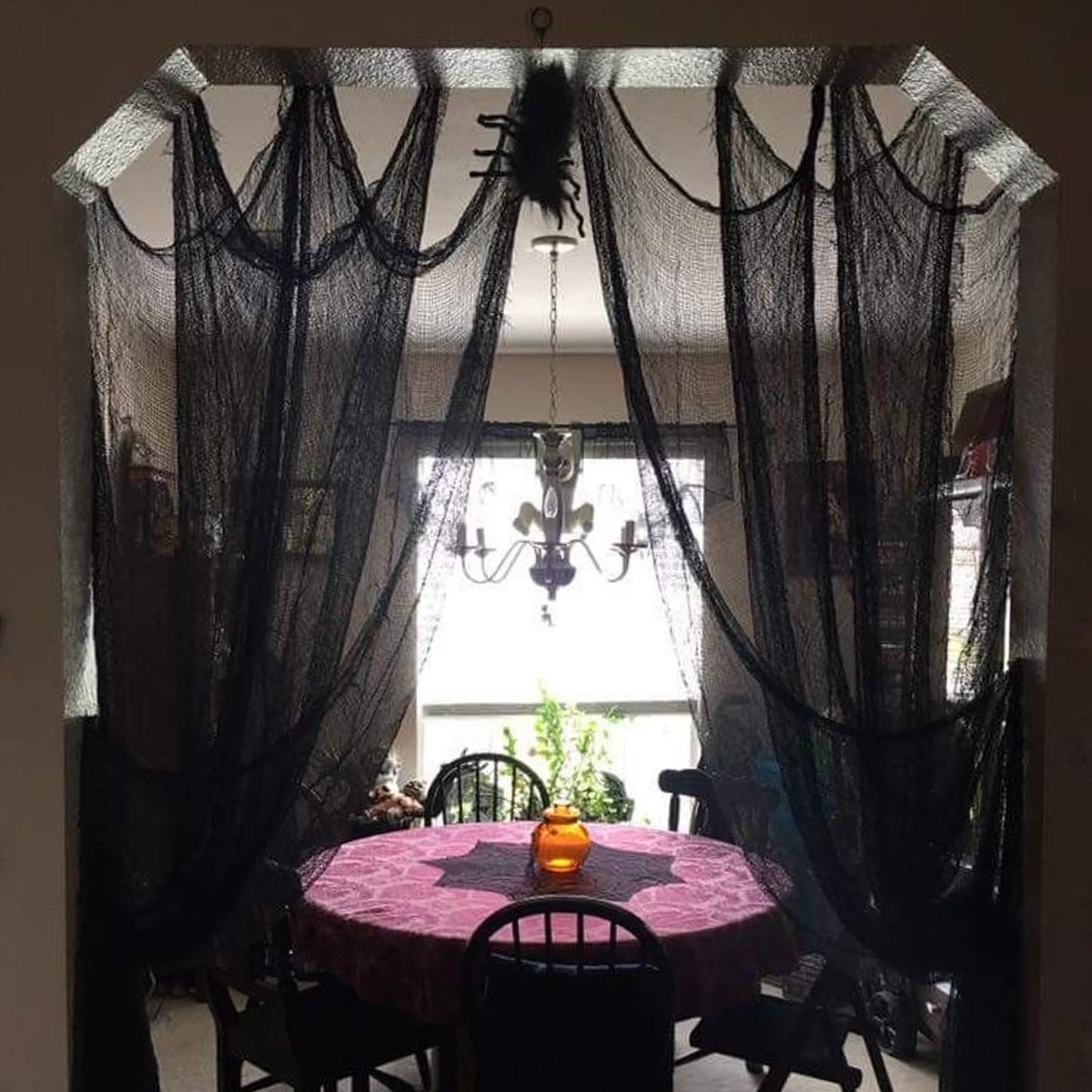 letesult 400 x 85 Inch Halloween Black Creepy Cloth - Large Halloween Spooky Cloth Windows Doorways Cover Scary Creepy Gauze Haunted House Decoration for Halloweens Indoor Outdoor Party Supplies