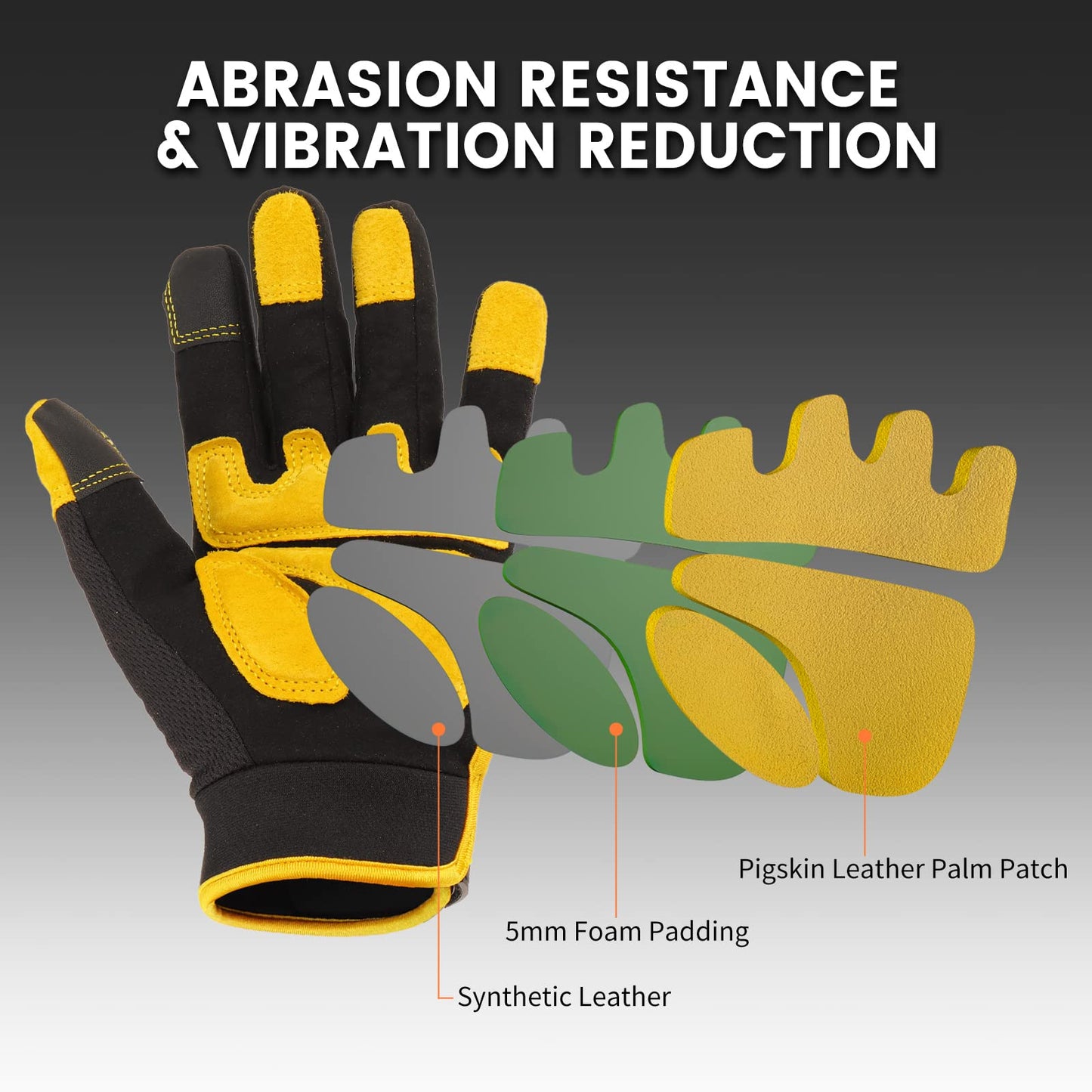 JUMPHIGH Safety Work Gloves, Men's Utility Mechanic Working Gloves for All Purpose, Touchscreen Compatible, Flexible Breathable Fit, Knuckles & Palm (M)