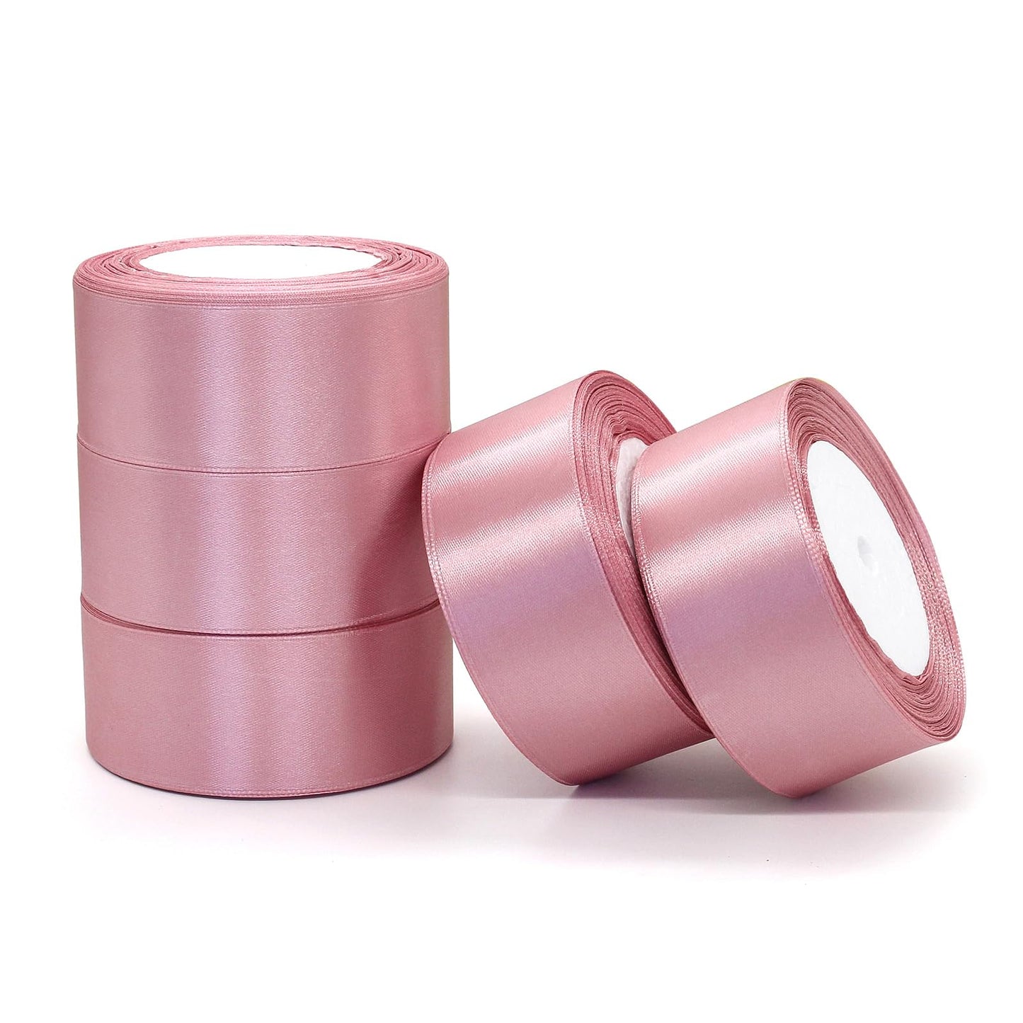 1-1/2 inch 125 Yard Pink Satin Ribbon Arts Crafts Sewing 25 Yard Each Roll Satin Ribbon for Flower Bouquet Ribbons for Christmas Tree DIY Decoration (Peony Pink, 1-1/2 inch,Pack of 5)