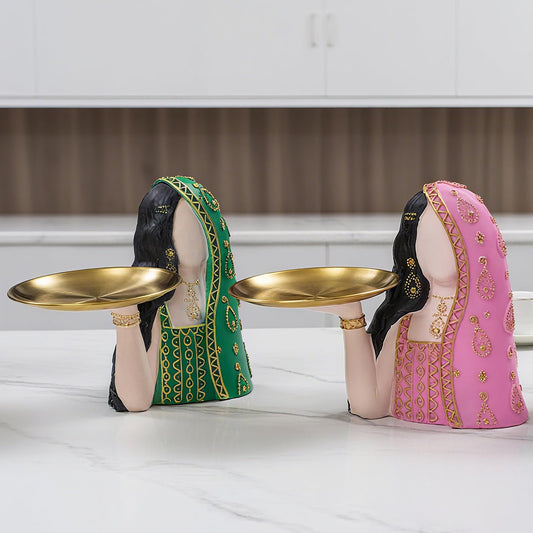 Brizoria Ramadan Tray Eid Table Decorations Resin Women Figurines Home Decor Candy Dishes Decorative Key Tray Tabletop Decor for Ramadan Ornaments and Persian New Year Decorations, Yellow