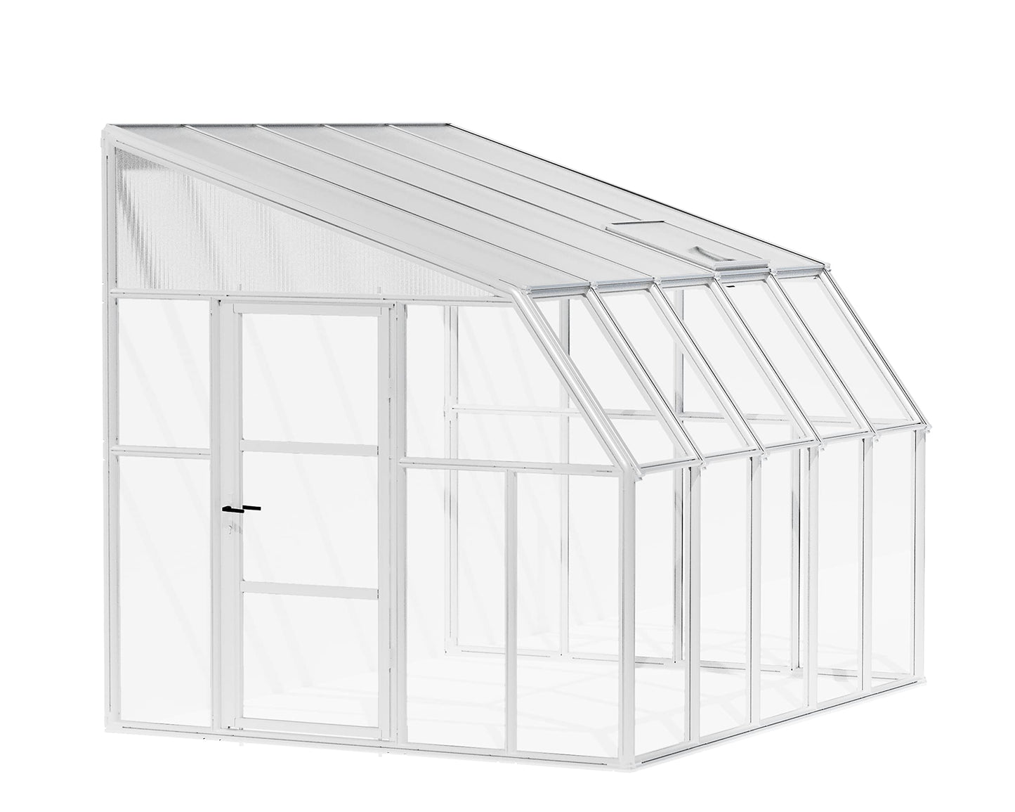 Palram Canopia Rion Sun Room 8 Ft. x 12 Ft. Solarium, Lean-To Greenhouse DIY Kit, Attach to House, Large Twin Wall Polycarbonate, 100% UV Protection For Porch, Patio Outdoors with Window Vent (White)