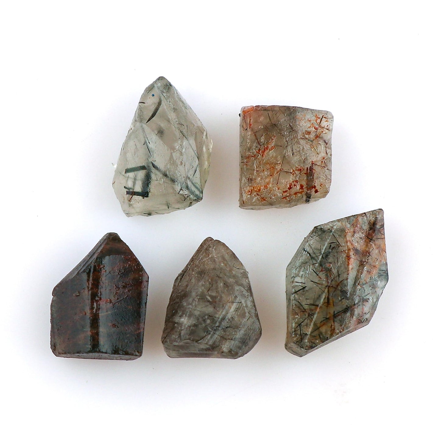 CRYSTALINES 5pcs Wholesale Natural Raw Green Rutile Quartz Gemstone, Untreated Rough Stone, Bulk Loose Supplies, DIY Crafts, Jewelry Making, Healing Crystals, Birthstone, Gem Collection, AAA Grade