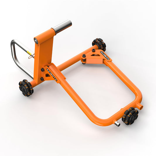 EZIMOTO Sport Motorcycle Rear Stand, 360° Movable Lift Stand, Heavy Duty with Wheels, 880 lb Capacity (Orange, Single arm)