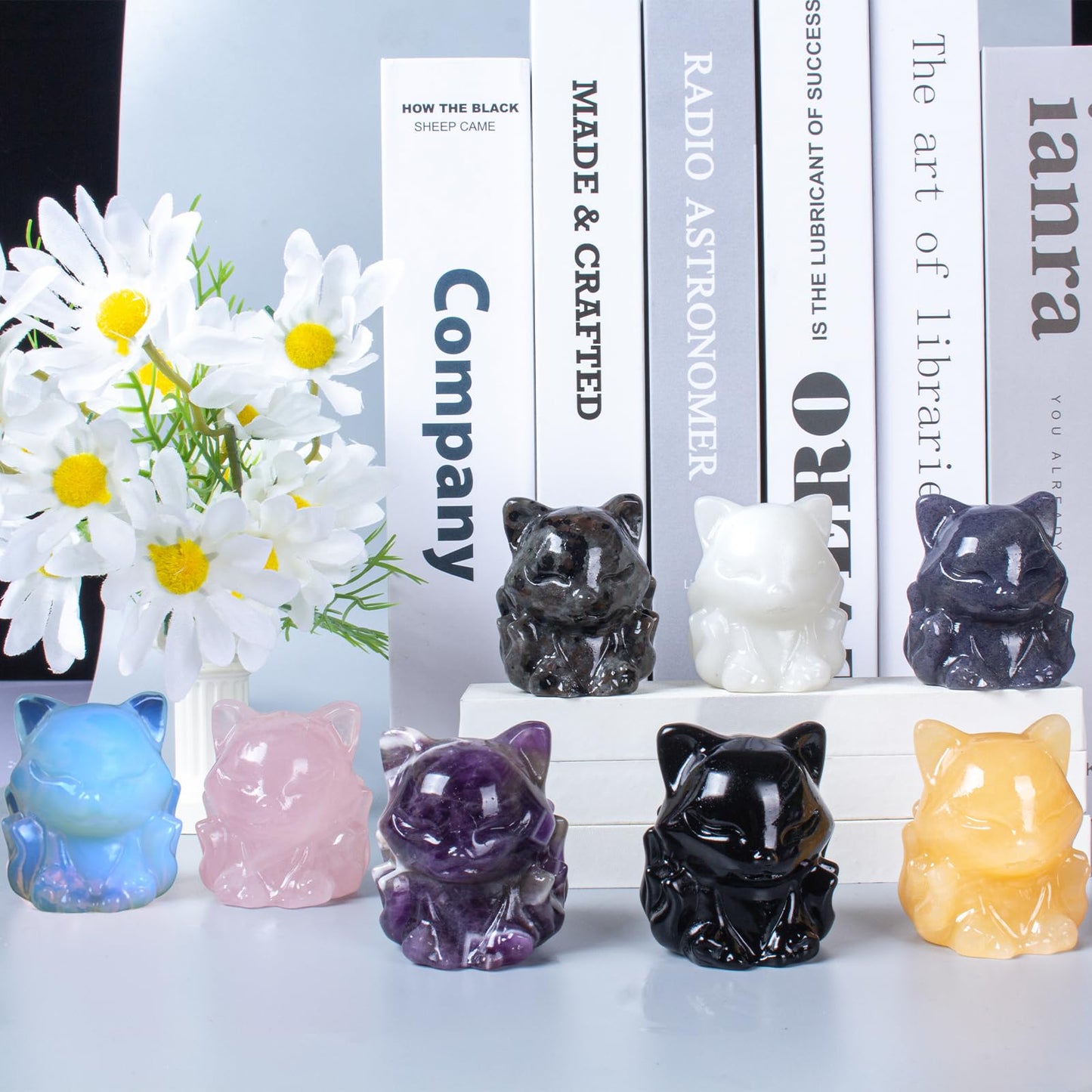 QLRSUXN Rose Quartz Nine Tailed Fox Decor,2 Inch Healing Crystals Fox Statue,Lucky Guardian Pocket Fox Figurines as Women’s Gifts,Fox Figurine for Office Home Decor and Ornament.