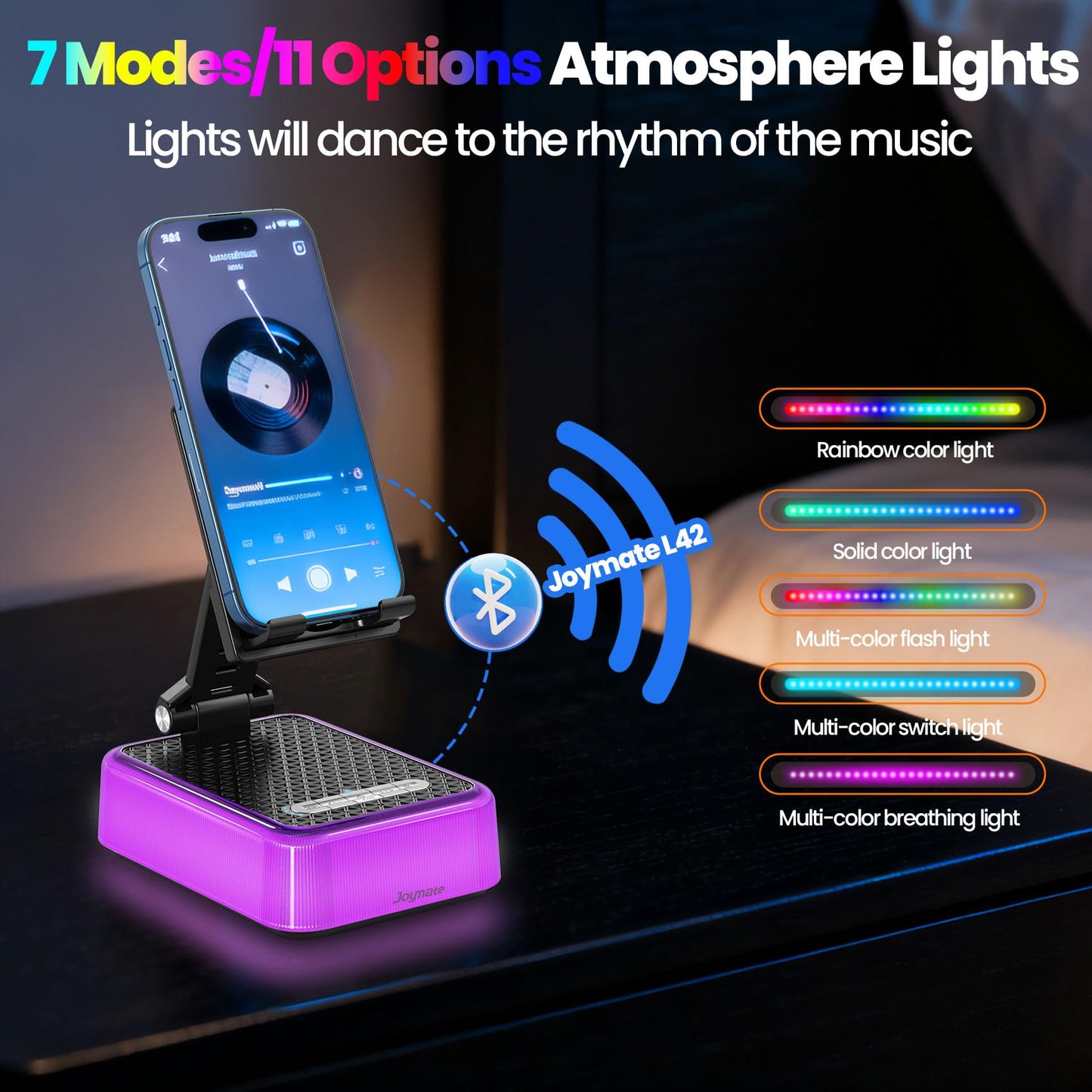 Gifts for Men and Women, Charger Phone Stand with RGB Lights and Bluetooth Speaker, Birthday Gifts for Husband,Wife and Teens Adjustable Angle Cell Phone Holder Valentine (Black)