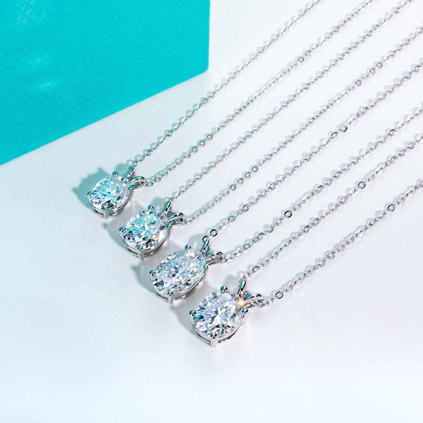 AnuClub Oval Cut Moissanite Pendant Necklace 2CT D Color VVS1 925 Sterling Silver Everyday Wear Necklace for Women Wife Her with Certificate, 40+2+3cm Adjustable Chain