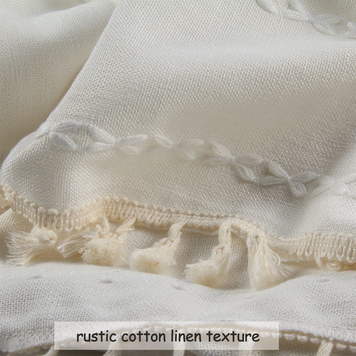 BCLBUSTE Boho Curtains - Embroidery Linen and Cotton 63 Inch Length 2 Pannels for Living Room, Cream Off White Light Filtering Farmhouse Curtains with Rod Pocket Draperies 52" W x 63" L