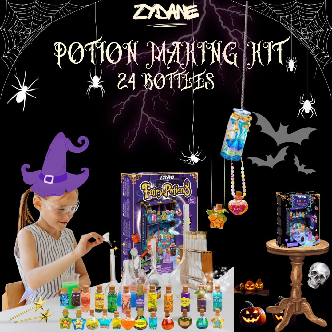 Zydane Fairy Potion Making Kit for Kids - Birthday Gifts for Girls Ages 6 7 8 9 10 Ideas for Girls 8-10 - Arts and Crafts Toys for Kids 6-8 - 24 Bottle Magical Workshop Craft Set